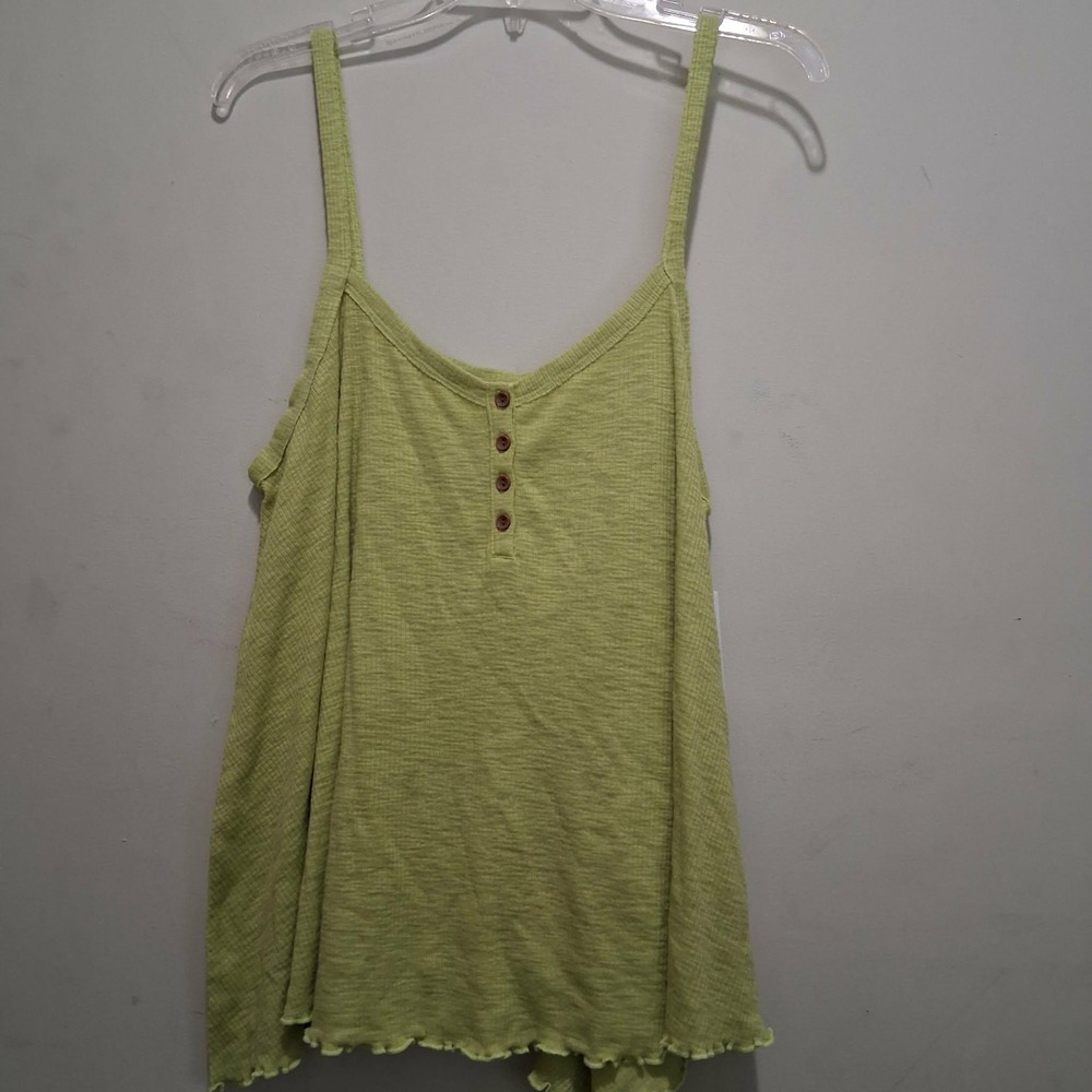 American Eagle Lime Green Henley Cami Lettuce Hem Tank Top XL 0366-5405-300